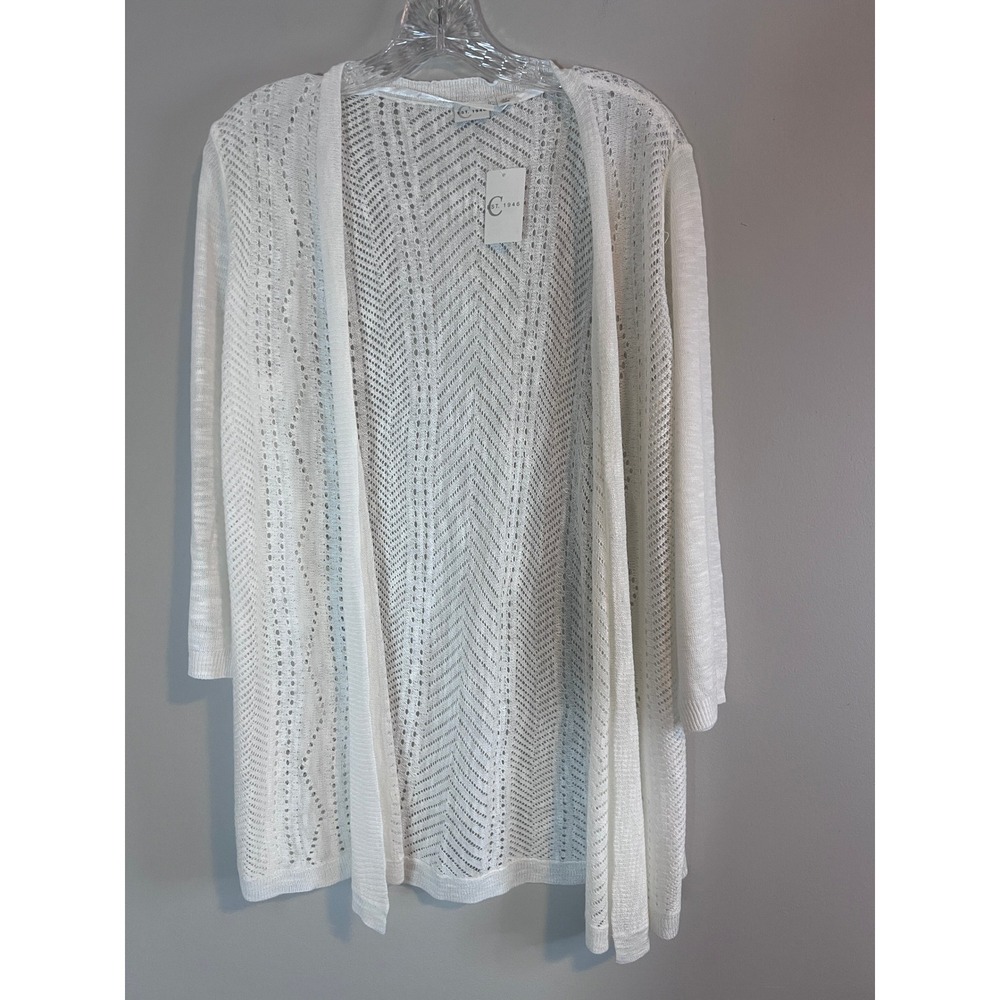 Cato Est. 1946 Women White Chevron Pointelle Open Front Cardigan Sweater NWT M